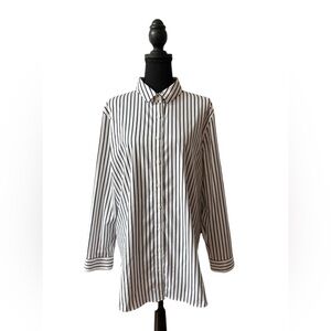 Chico's Black and White Business Casual Striped Button Down Shirt